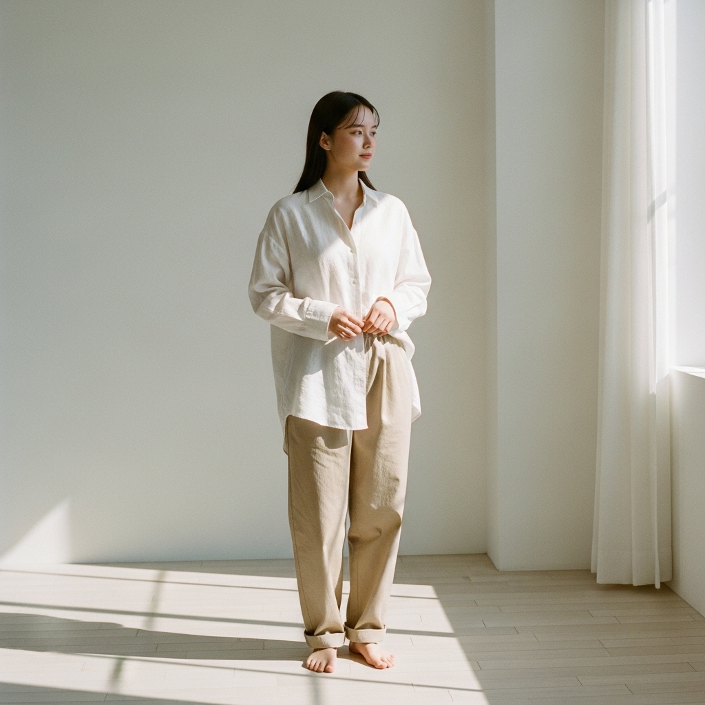 Woman in oversized trench coat walking away